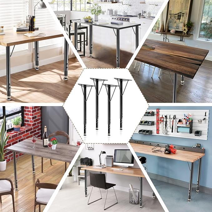 Adjustable Table Legs 19-30 Inch, Heavy Duty Steel Furniture Legs
