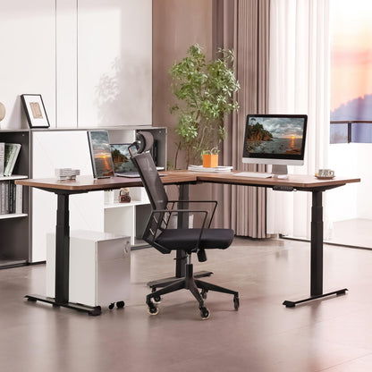 Fromann Adjustable Standing Corner Desk Frame 3 Leg L-Shaped Electric Triple Motor Desk Base Height and Width Adjustable Standing/Sitting for Home Office (Black)