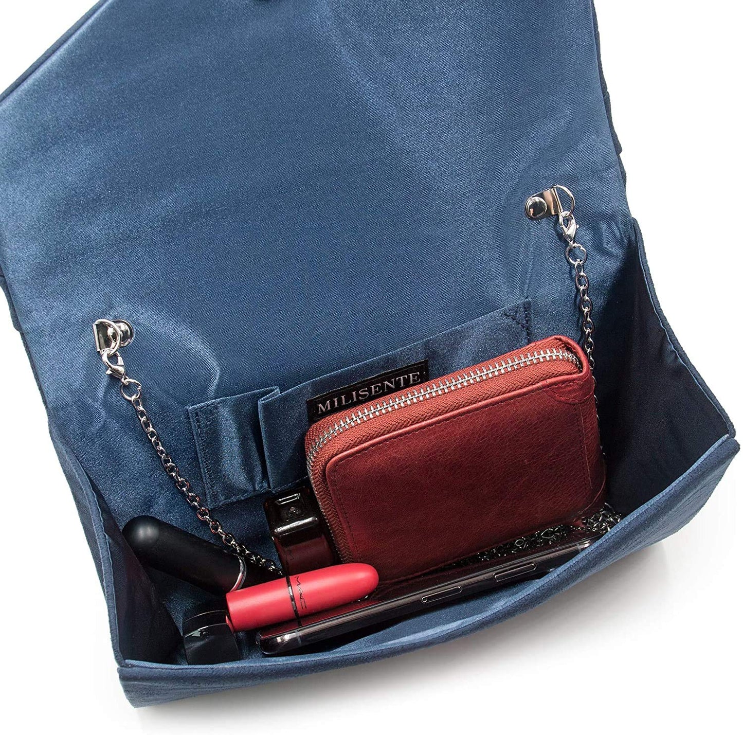 Milisente Clutch Bag for Women, Suede Clutch Bags for Wedding Shoulder Crossbody Evening Bag (Navy)