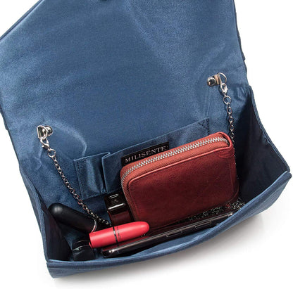 Milisente Clutch Bag for Women, Suede Clutch Bags for Wedding Shoulder Crossbody Evening Bag (Navy)