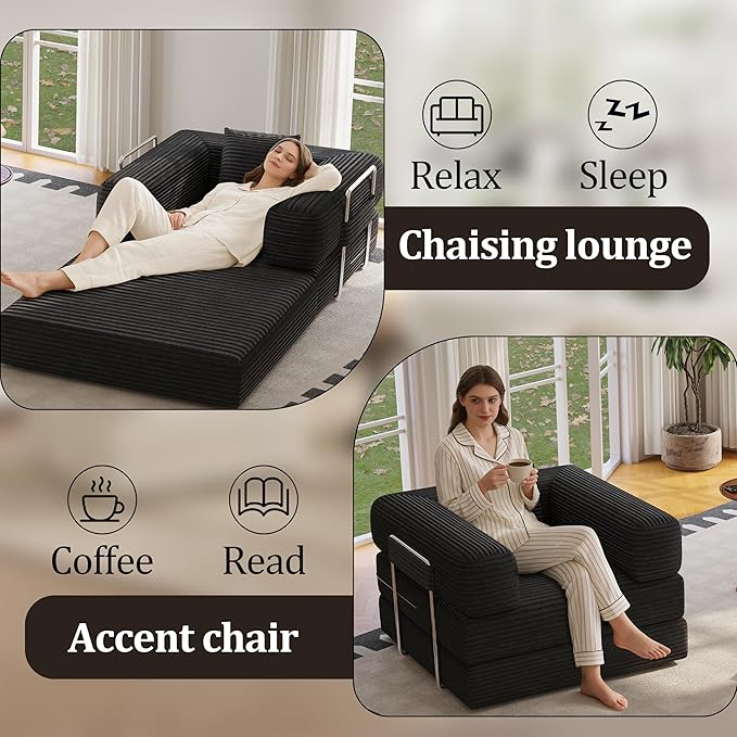 BSHOMGI Folding Sofa Bed, 2 in 1 Convertible Sofas Lounger Comfy Single Chair