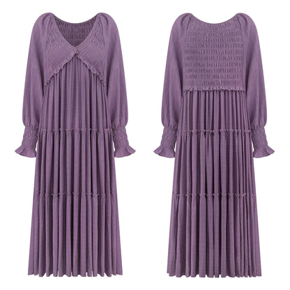R.Vivimos Maxi Dress for Women Long Sleeve V Neck Empire Waist Layered Ruffle Boho Casual Flowy Long Dresses