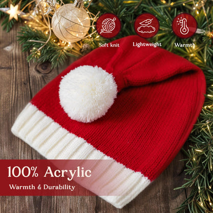 Diffy Homy Santa Hat Christmas Hat Xmas Adult Women Men Washable Fade-restant Knitted Soft Warm Long for Christmas New Year Festive Holiday Party Outdoor Winter Red