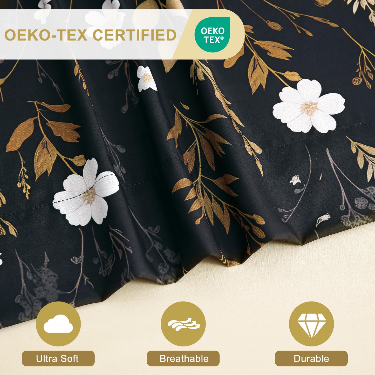 Botanical 6-Piece Full Size Sheets Set, Boho Floral Print Brushed Microfiber Sheets, Cooling Bed Sheet Set, Ultra Soft & Breathable, 16' Deep Pocket Fitted Sheet & Pillowcase Set, Beige Brown Leaves