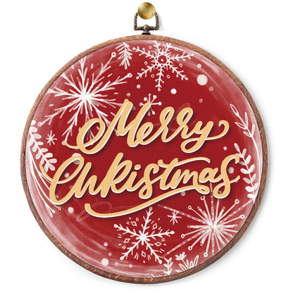 Round Merry Christmas Canvas Wall Art, 10x10 Inches Winter Snowflake Round Wall Art Framed, Christmas Embroidery Kit Decor for Home Living Room, Xmas Gift Ideas for Family Friends(Red)-A06