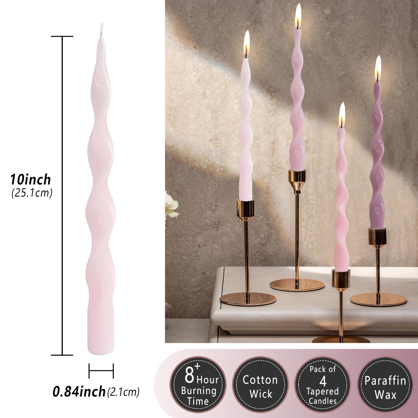 Taper Candle Pink Gradient Spiral Candlesticks Tall Tapered Candles Twisted Candlesticks Twirl Candle for Dinner Table Decor Party Wedding