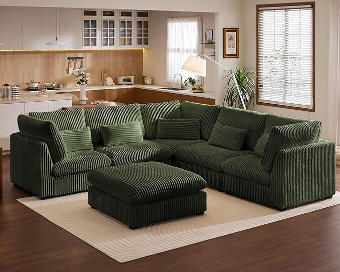 115" Oversized Corduroy Couch Modular Sectional Sofa, Washable Cloud Couch