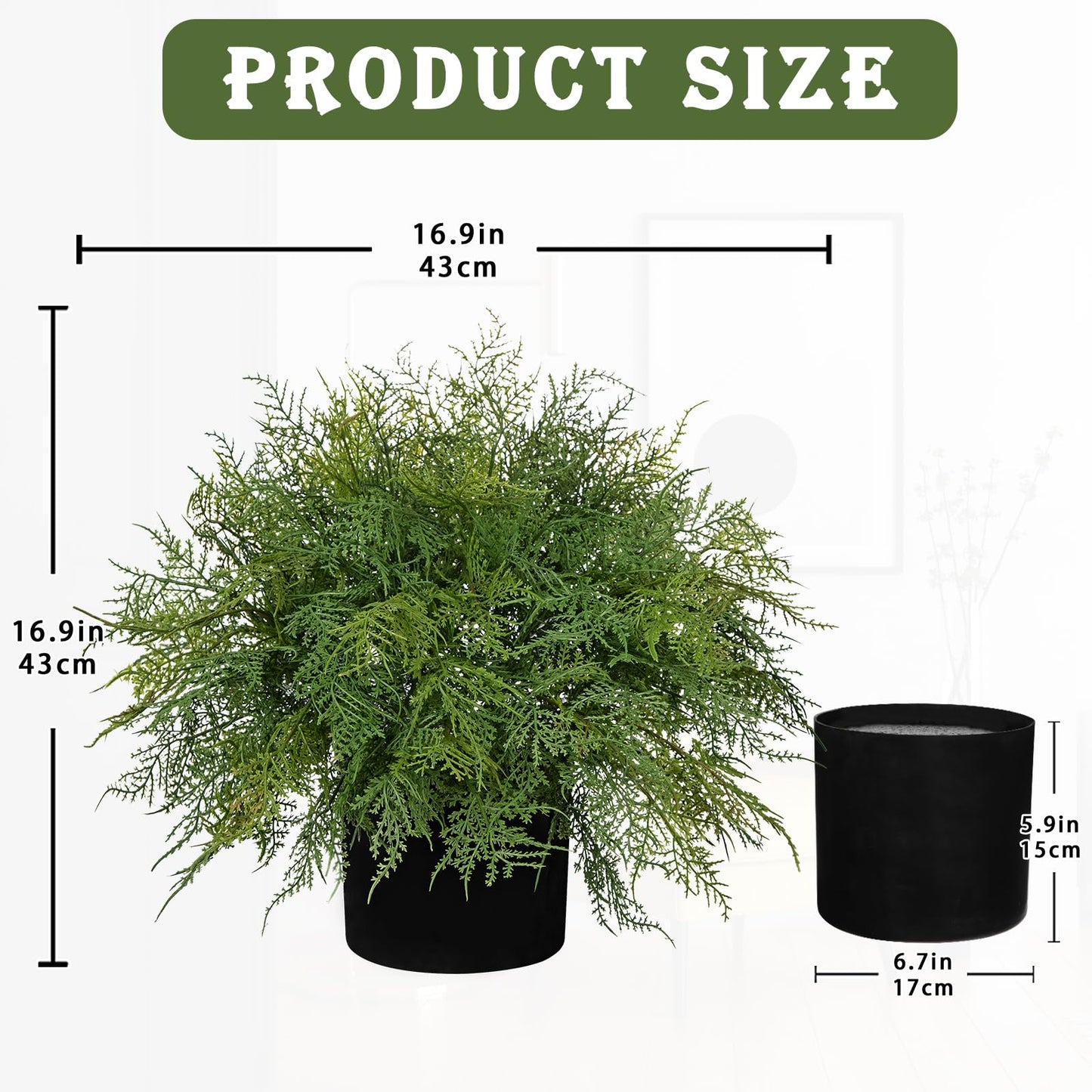Hollyone 16.9" Artificial Cedar Fern Faux Cedar in Pot Fake Ferns for Outdoors Indoor Large Ferns Faux Potted Plants Greenery Bush for Door Patio Garden Farmhouse Windowsill Office Room Home Decor