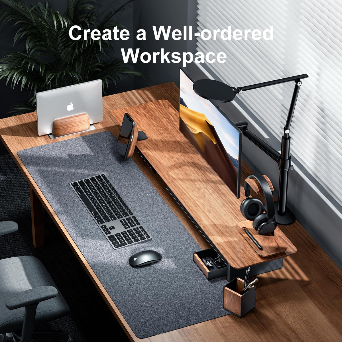 UPERGO Desk Tray Organizer Drawer for Home Office, Walnut Desk Organizer Tray for Keys, Pen, Watch