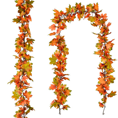 2 Pack Fall Garland Maple Leaf, 6.5Ft/Piece Hanging Vine Garlands Artificial Autumn Foliage Garland Thanksgiving Decor for Home Wedding Fireplace Party