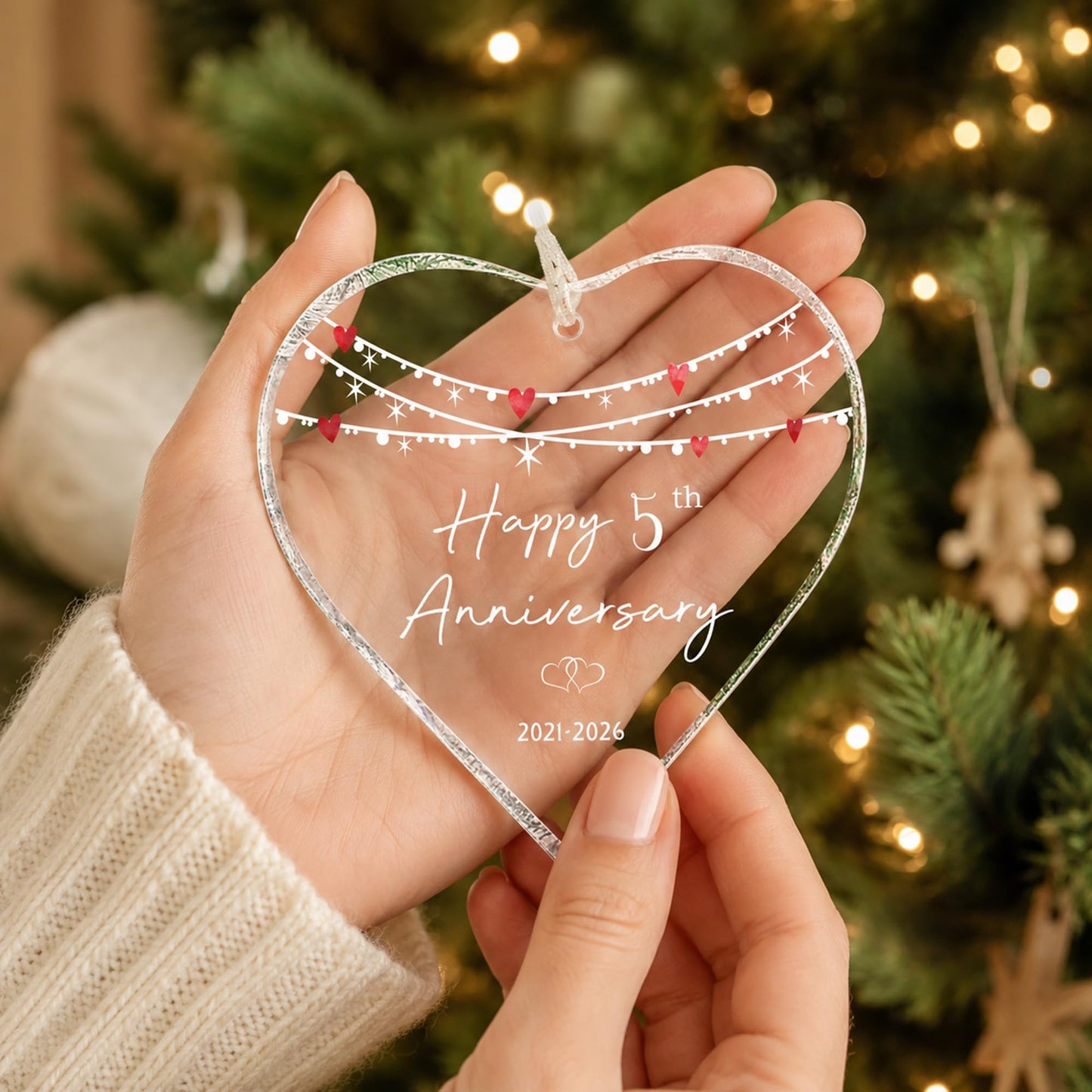 ZUNON 5th Anniversary Ornaments Gifts for Couple 2026 Wedding Gifts for Wife or Husband Decoration 3" Ornament (5th
