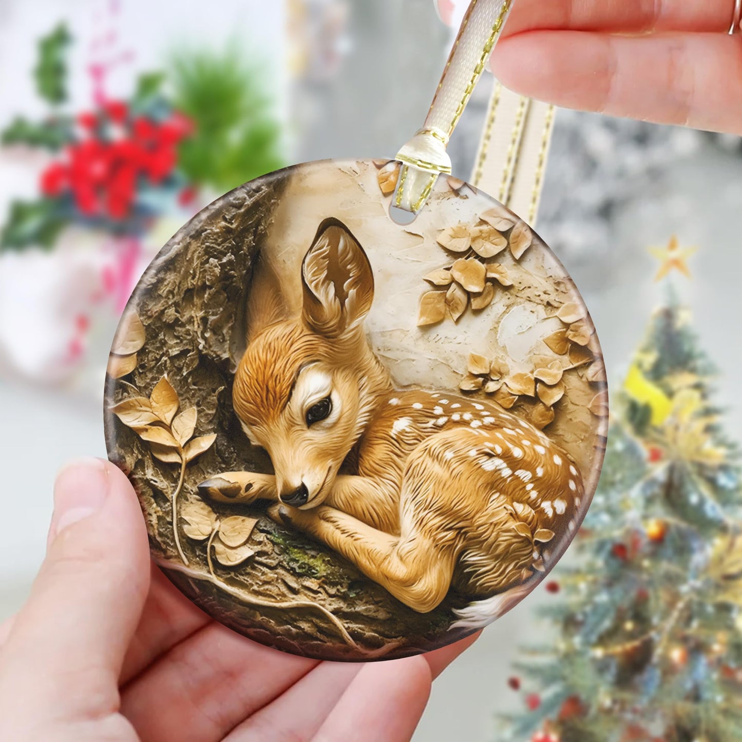 3.5" Ceramic Deer Ornaments for Christmas Tree, Christmas Ornament, Heirloom Keepsake, Gift Exchange, Gift Idea, Bauble Present