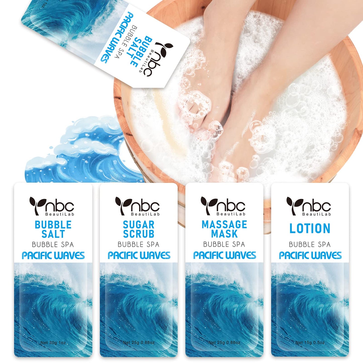 Pedicure Kit Foot Soak Set: Bubble Salt, Sugar Scrub, Massage Mask, Massage Lotion in a Box, 4 Step Foot Spa Kit for Dry Feet,Tired Feet（3 Set Tropical Fruit)