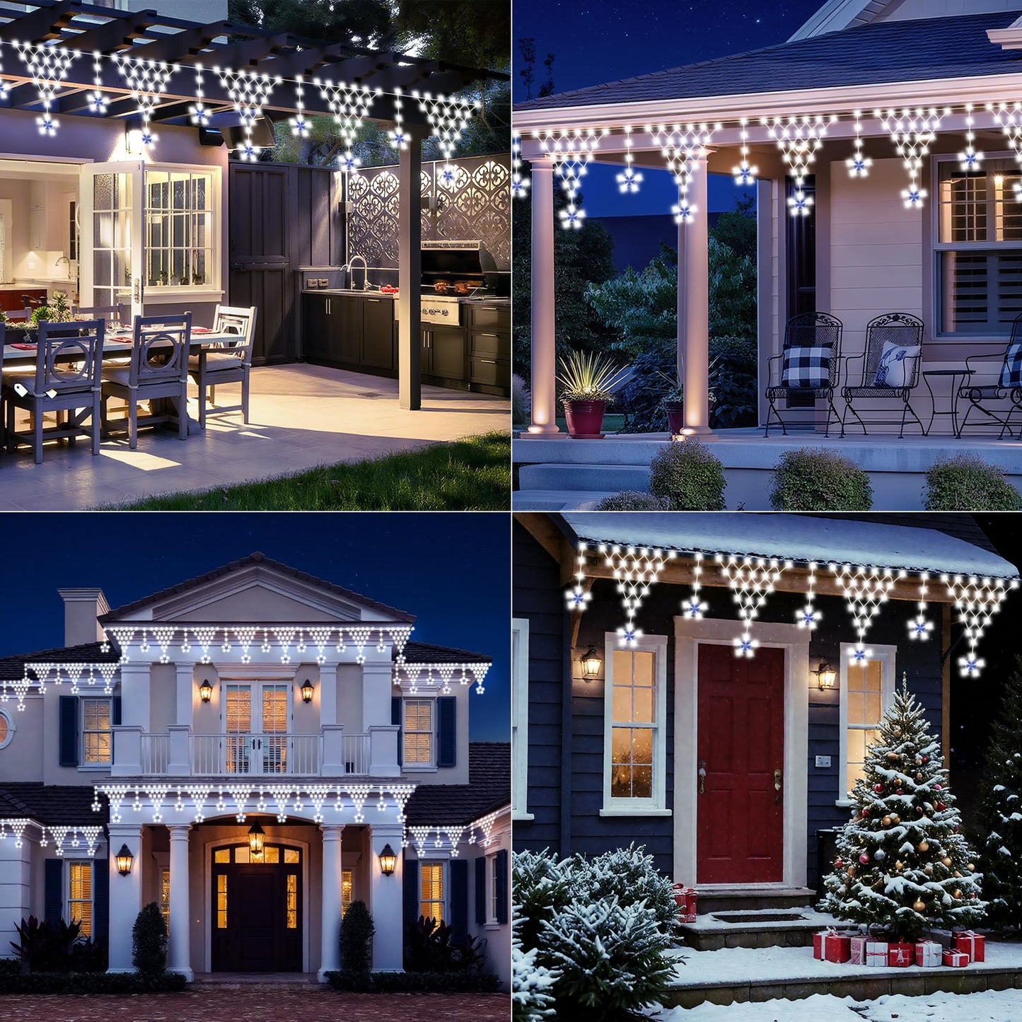 Ramadan Outdoor String Lights Waterproof, 218 LED 13.8FT Star Curtain Fairy Lights with 12 Drops Connectable Clear Wire Christmas Light Decorations 8 Modes for Eaves Yard Wedding Party Holiday Decor