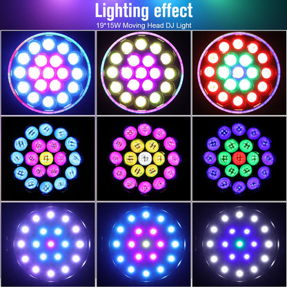 BETOPPER Moving Head Light,19x15W RGBW with Light Strip Effect Moving Head Stage Spotlight,Lightweight Disco DJLight for Party Wedding Club Bars Show（1）