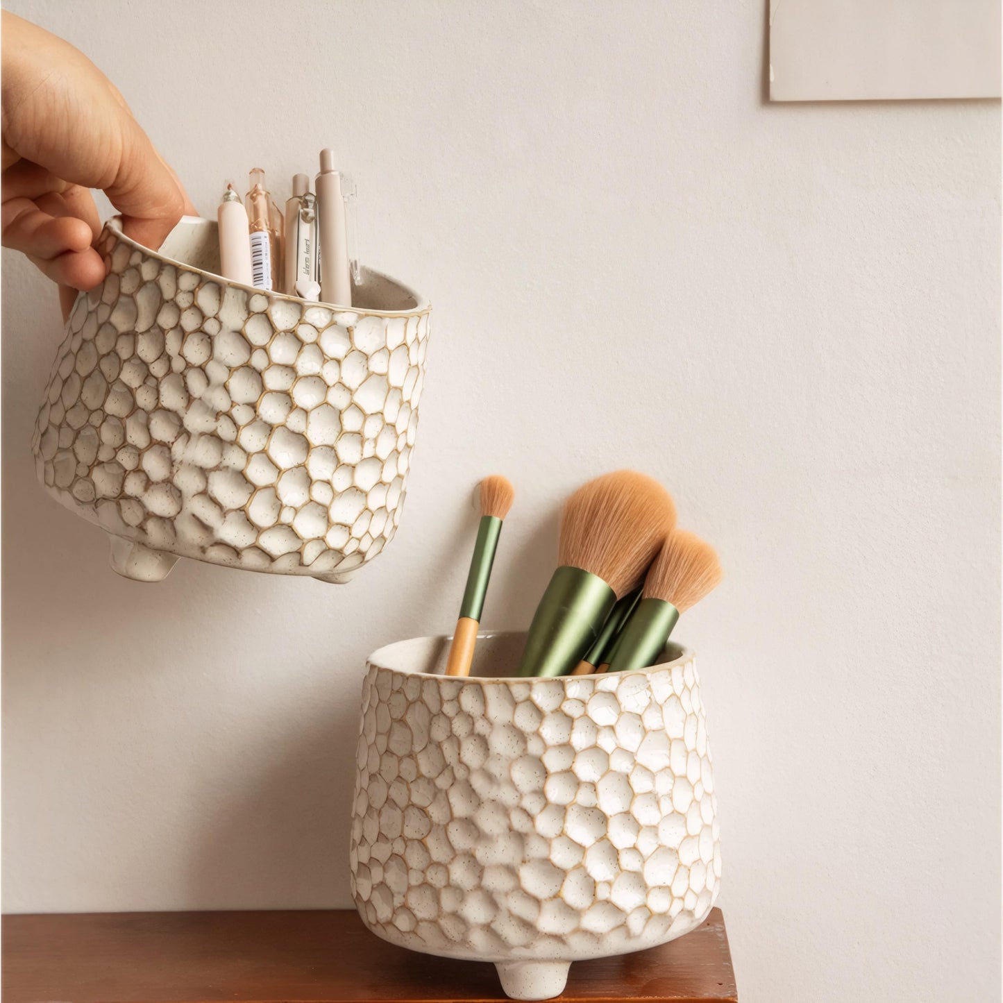 Rustic small 4inch ceramic planter pot for succulent cactus and Indoor Plant, No drainage hole, Short wide mouth small ceramic flower vase for farmhouse,Ceramic Crock ,Countertop Utensil Crock Holder