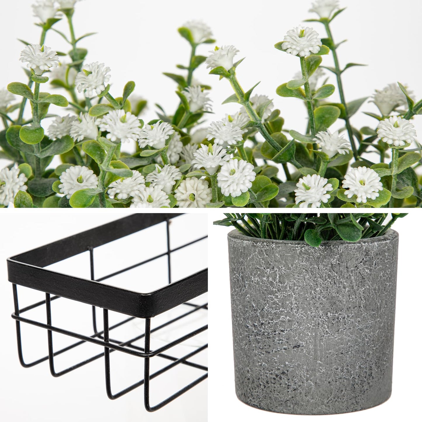 DILATATA Baby's Breath Artificial Flowers Table Centerpiece Decoration Potted Artificial Babys Breath Small Fake Plants for Shelf Desk Home Decor Fake White Babys Breath Flower with Vase