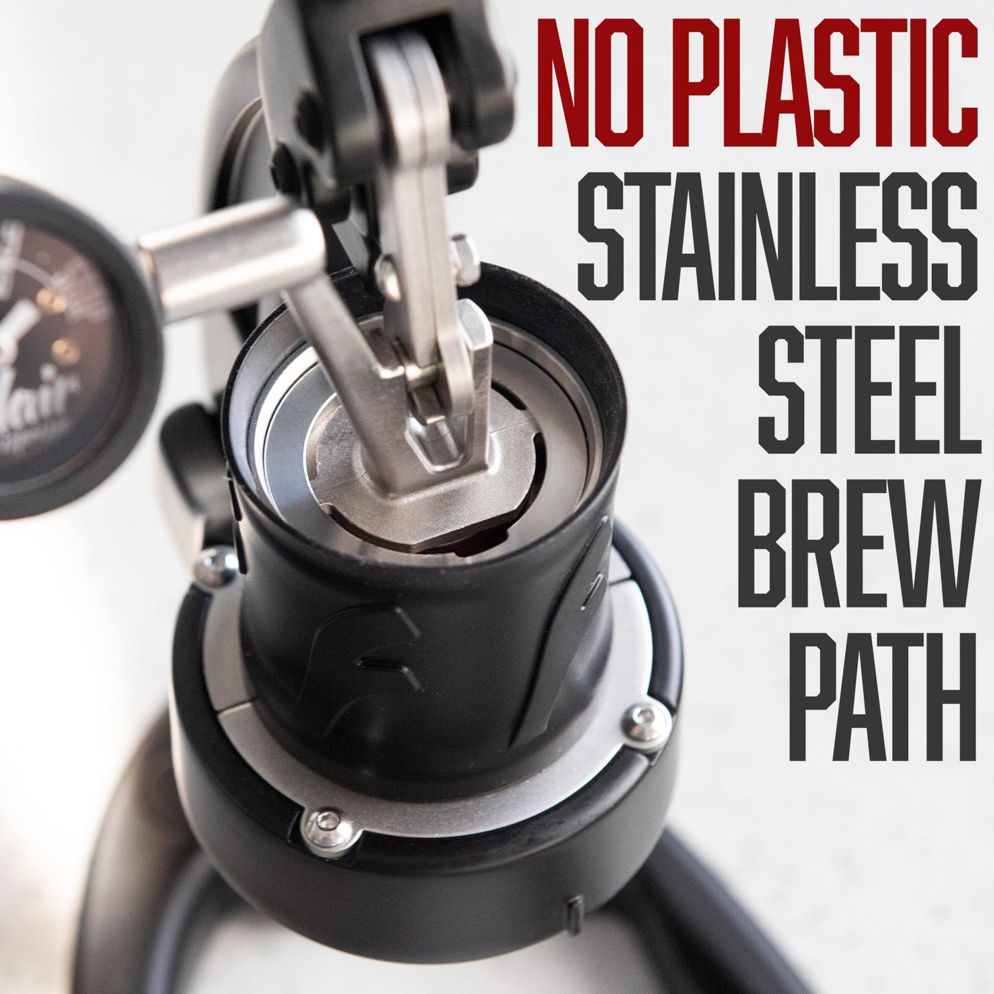 Flair UPDATED 49 PRO (Black) - All manual 49mm lever espresso maker with handled portafilter, pressure gauge and no plastics in brew path