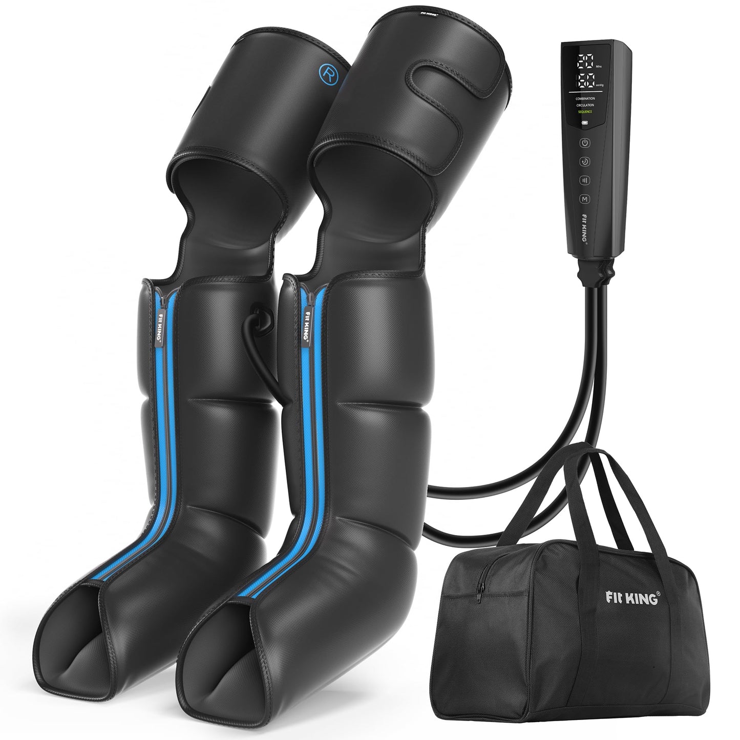 FIT KING Air Compression Leg Massager with Heat for Circulation Upgraded Full Leg and Foot Massager to Relieve Pain, Swelling, Edema, RLS - Built-in Pressure Sensor & LCD Display - Gift for Mom Wife