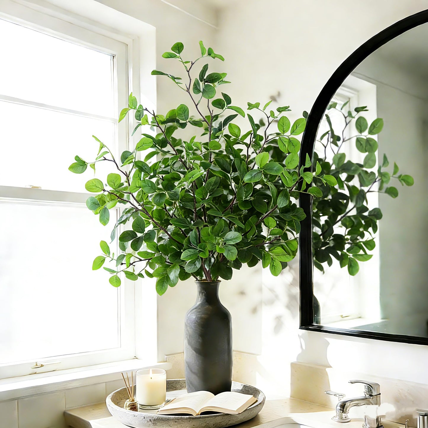 Uieke 8Pcs 37" Faux Eucalyptus Stems, Artificial Plants Indoor Lifelike Silk Plastic Plants for Spring Decoration, Faux Greenery Stems for Wedding Kitchen Home Decor