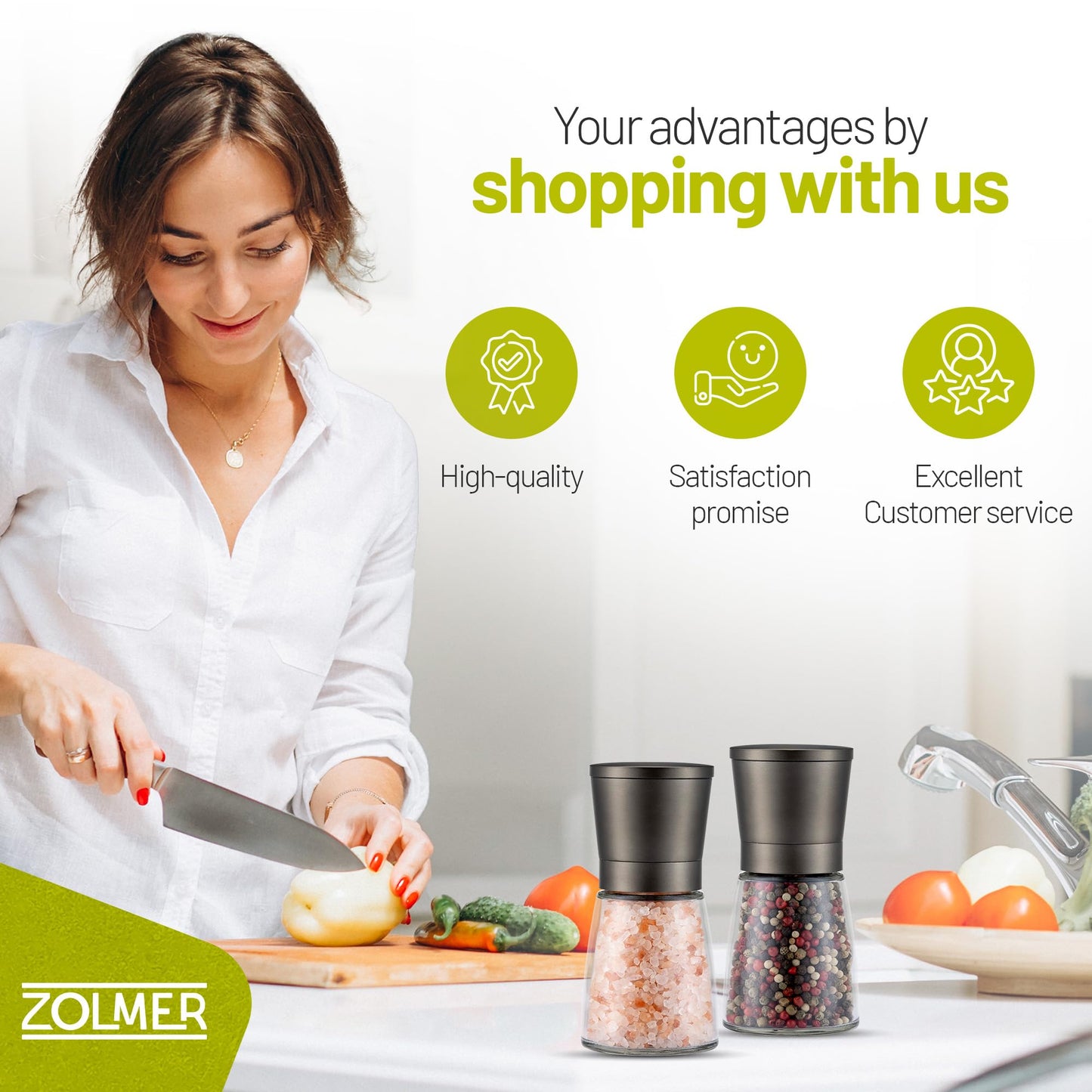 ZOLMER® Premium Stainless Steel Salt and Pepper Grinder Set manual | Adjustable Ceramic Grinder for Salt & Pepper- Black Pepper mill, Salt Grinder & Chili Mill [no spice included] (Small Black)