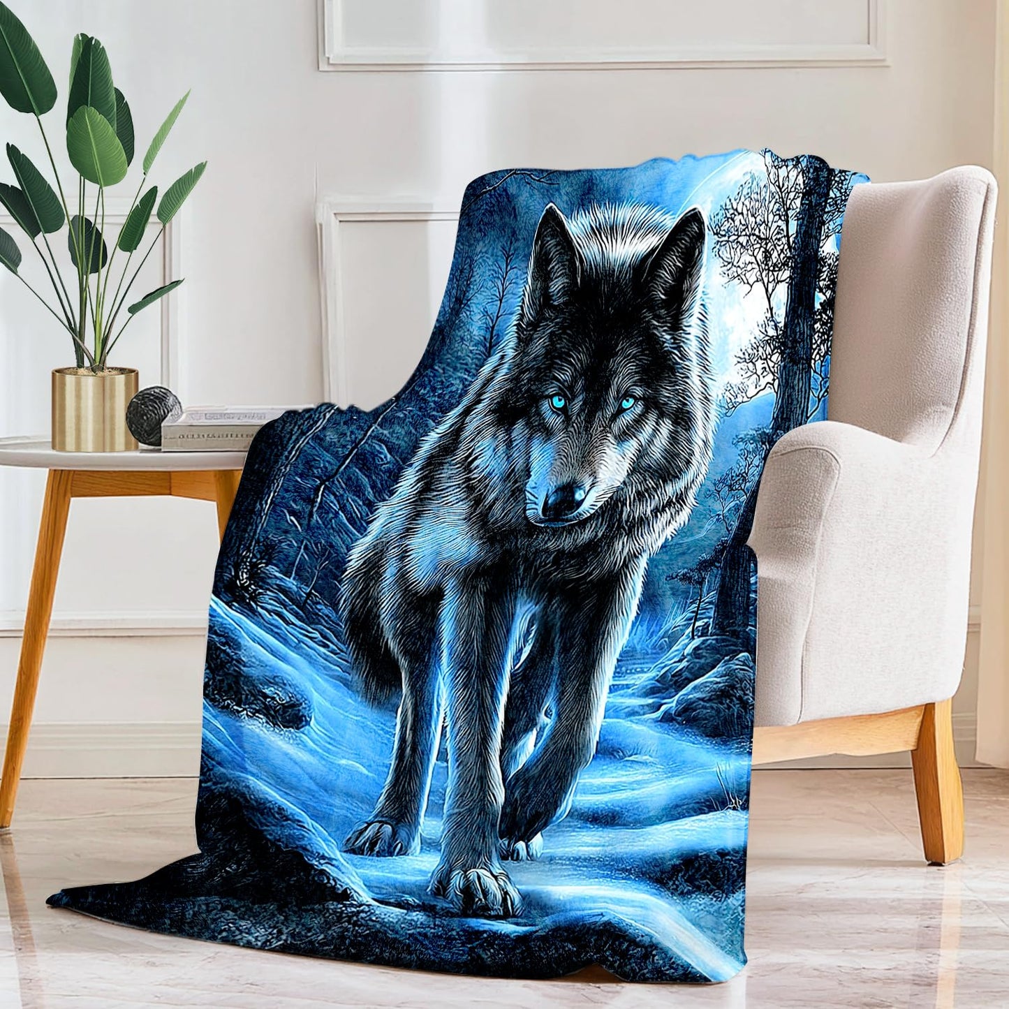 Wolf Blanket Wolf Decor Cozy Animal Throw Super Soft Plush Flannel Fleece Blanket Gift for Kids Adults Men Women Ultra Warm & Lightweight Flannel, 50"X40"