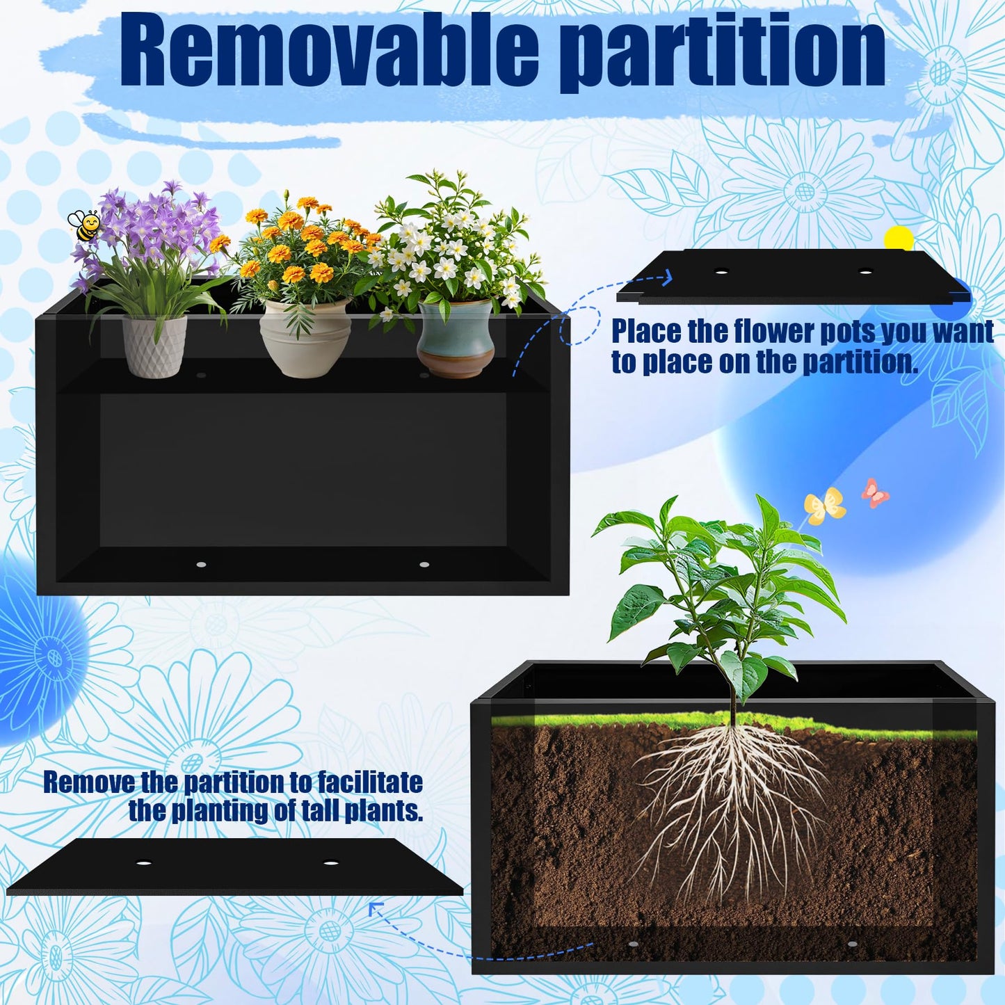 Srehloe Metal Planter Box for Outdoor Plants 38" x 10" x 30" Large Rectangular Planter Cube Steel Heavy Duty Flower Pot with Insert Shelf and Drainage Holes Suitable for Patio Yard Garden Porch Hotel