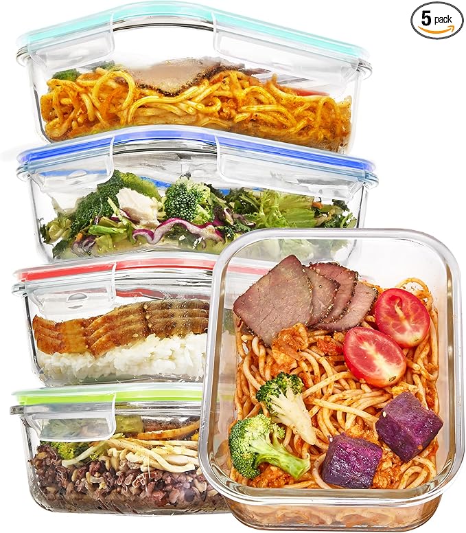Vtopmart 5 Pack 35oz Glass Food Storage Containers