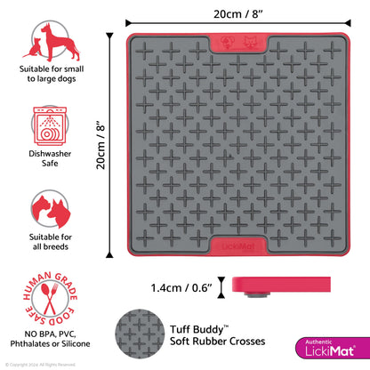 Lickimat Tuff, Heavy-Duty Buddy, Dog Slow Feeder Lick Mat, Boredom Anxiety Reducer; Perfect for Food, Treats, Yogurt, or Peanut Butter, Fun Alternative to a Slow Feed Dog Bowl - Red