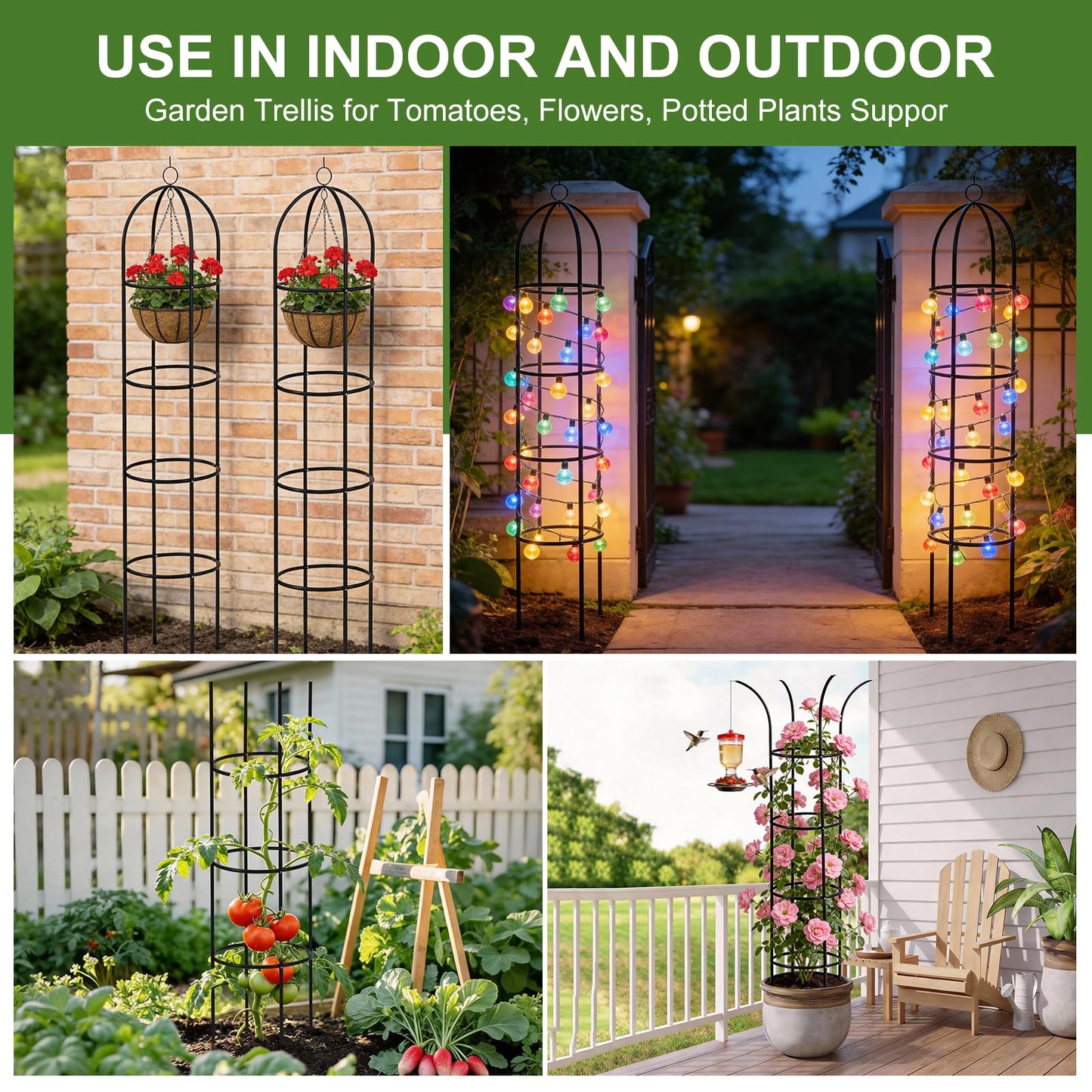 100% Metal Obelisk Garden Trellis 6.6 Ft Tall Plant Support for Climbing Vines, Flowers Stands,Rose Bush Round Trellis for Pots Metal Plant Trellises for Clematis Vine Jasmine Outdoor Indoor,2 Pack