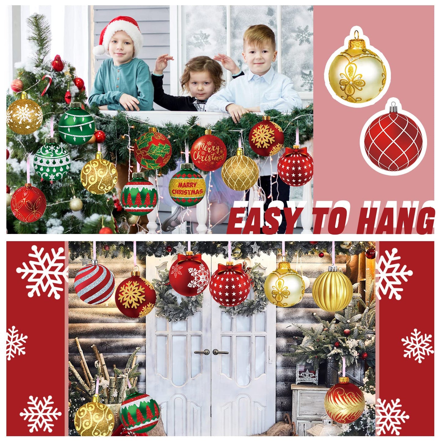 Rtteri 30 Pcs Large Christmas Ball Shape Ornaments for Outdoor 4.9 Inch Double Sided Plastic Christmas Hanging Ornaments Balls for Xmas Tree Indoor Outdoor Porch Yard Supplies