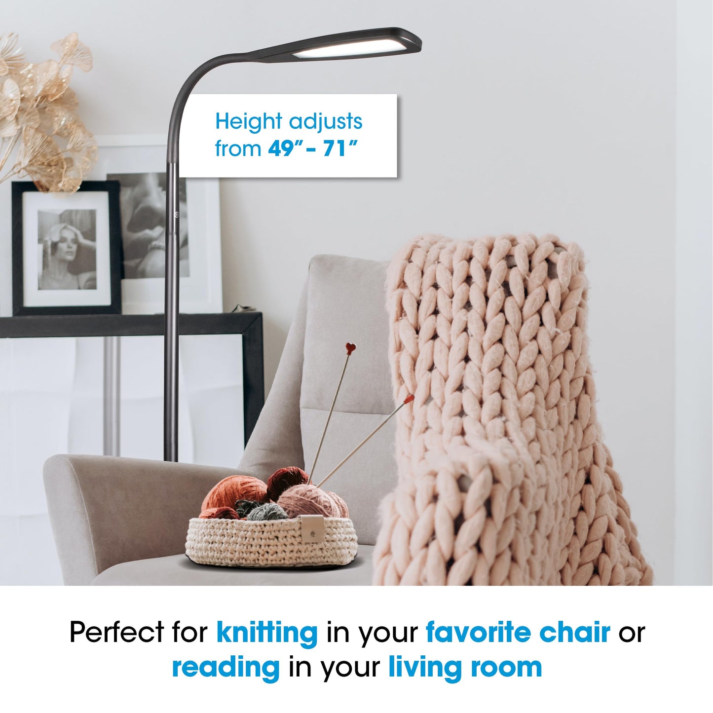 OttLite ClearSun Flex LED Floor Lamp, Touch Activated Controls, Adjustable Neck, Smart Memory Feature, Great for Book Light, Floor Lamps for Living Room, Reading Light, Standing Lamp