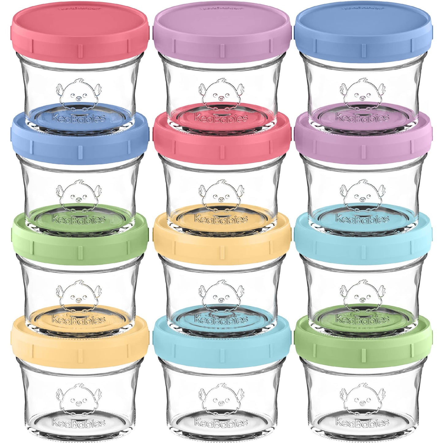 KeaBabies 12pk 4oz Glass Baby Food Containers with Lids - Leak-Proof, Microwavable Small Glass Jars, Baby Purees & Toddler Snack Storage Containers, BPA-Free, Dishwasher & Freezer Safe (Nord)