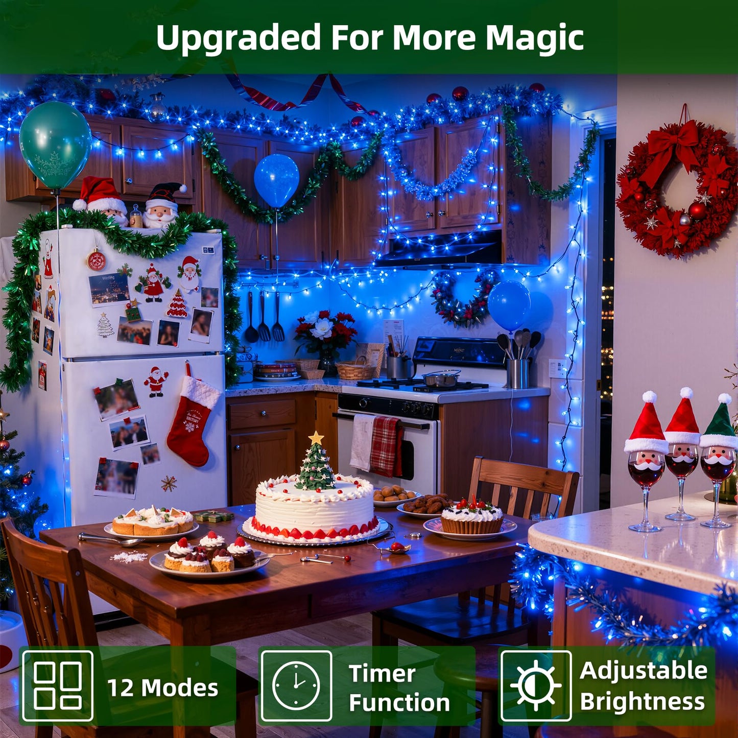 300LED Chrstmas Lights, 75ft Indoor Outdoor Christmas String Lights with 12 Modes, Blue LED String Lights with Timer Dimmable Waterproof for Outside Tree Fence Garden Xmas Wedding Party Decor Blue