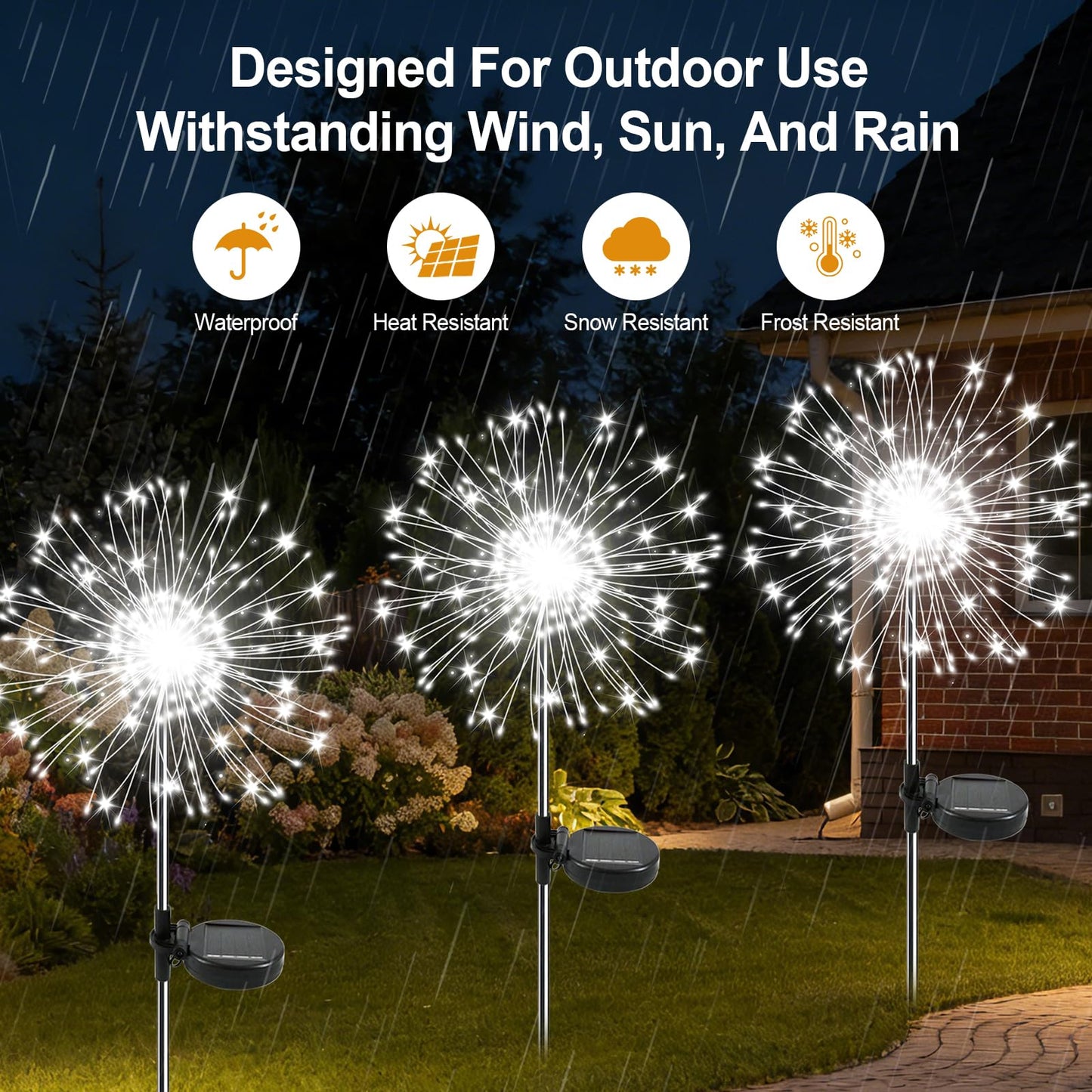 Soomit Solar Garden Lights Outdoor, 2 Pack 120 LED Twinkling Firework Lights Decorative with 2 Modes, Outdoor Waterproof Solar Starburst Light for Yard Pathway Planter Patio Decor, White