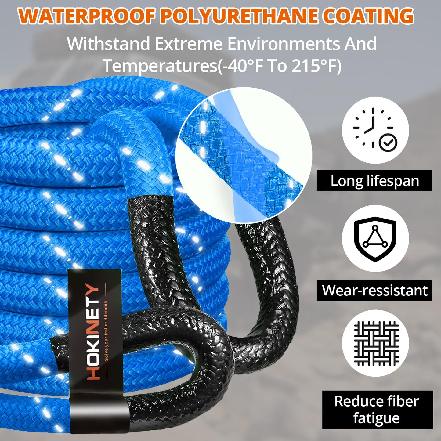 Kinetic Recovery Tow Rope - 1.26" x30FT 55000LBS Reflective Heavy Duty Snatch Strap Kit with Soft Shackles for Offroad Pulling Truck SUV UTV ATV Car Jeep - Blue