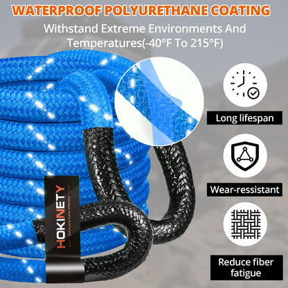 Kinetic Recovery Tow Rope - 1.26" x30FT 55000LBS Reflective Heavy Duty Snatch Strap Kit with Soft Shackles for Offroad Pulling Truck SUV UTV ATV Car Jeep - Blue