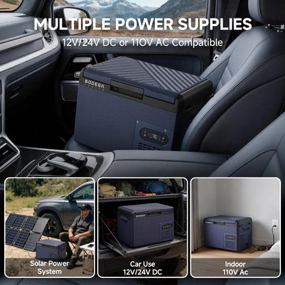 BODEGA 12 volt Car Refrigerator – 16QT Portable， Low Noise, Fast Cooling with LED Display, Multiple Charging Options, Energy-Efficient for Road Trips & Outdoor Adventures