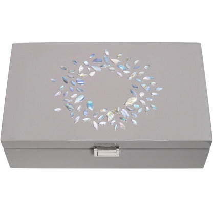 MADDesign Mother of Pearl Jewelry Organizer Box Handmade Lacquered Flower Petals Pattern (Gray)