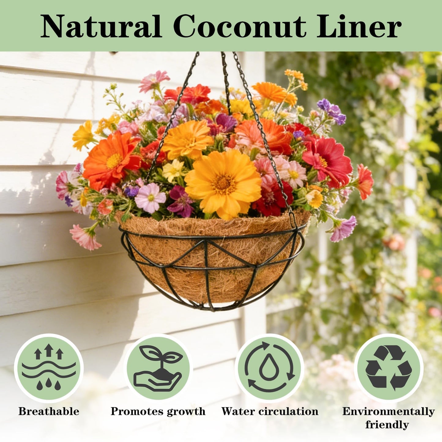 ZVOWOS 4 Pack 14 Inch Black Metal Hanging Planter Baskets with Coco Coir Liner Sturdy Hanging Flower Basket for Outdoor Indoor Garden Porch Patio Balcony Decor (Geometric)