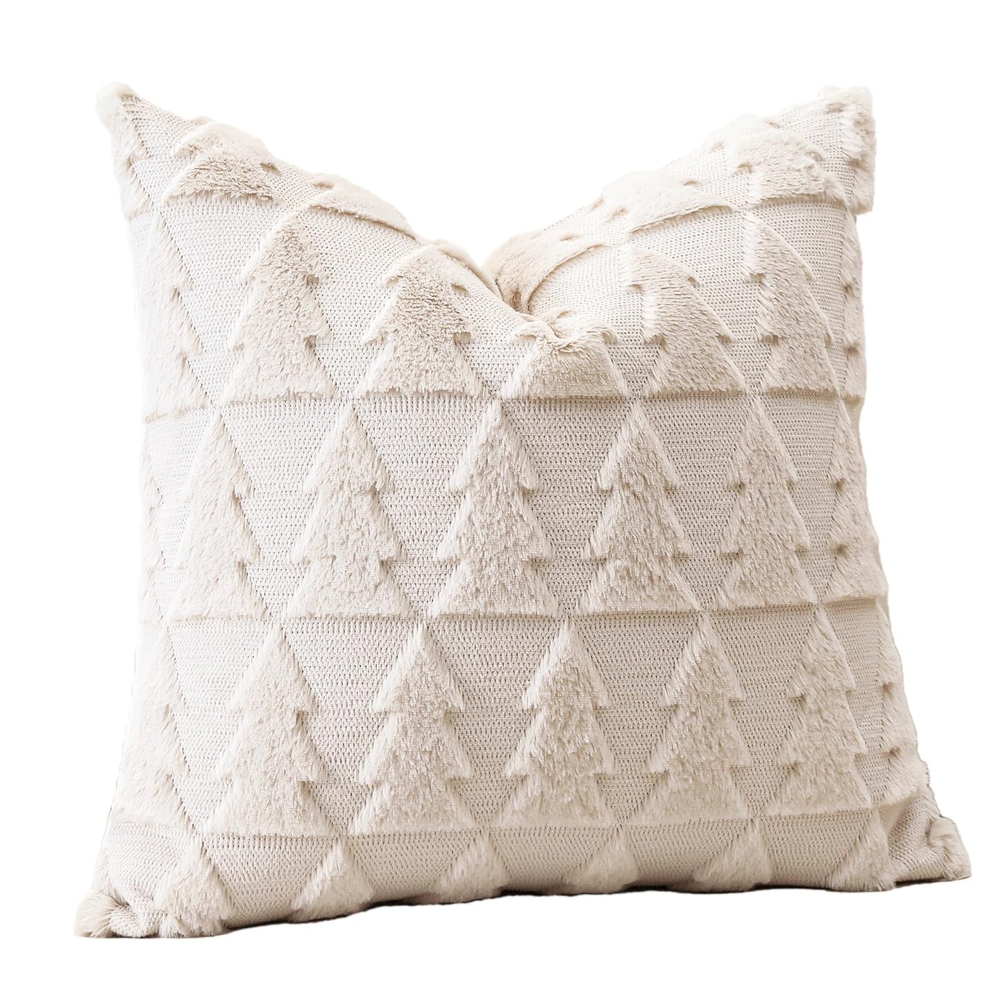 OTOSTAR Set of 1 Xmas Soft Plush Short Wool Velvet Decorative Throw Pillow Covers Square Luxury Style Cushion Case Pillow Shell for Sofa Bedroom Christmas Tree Cream Beige, 22x22 Inch