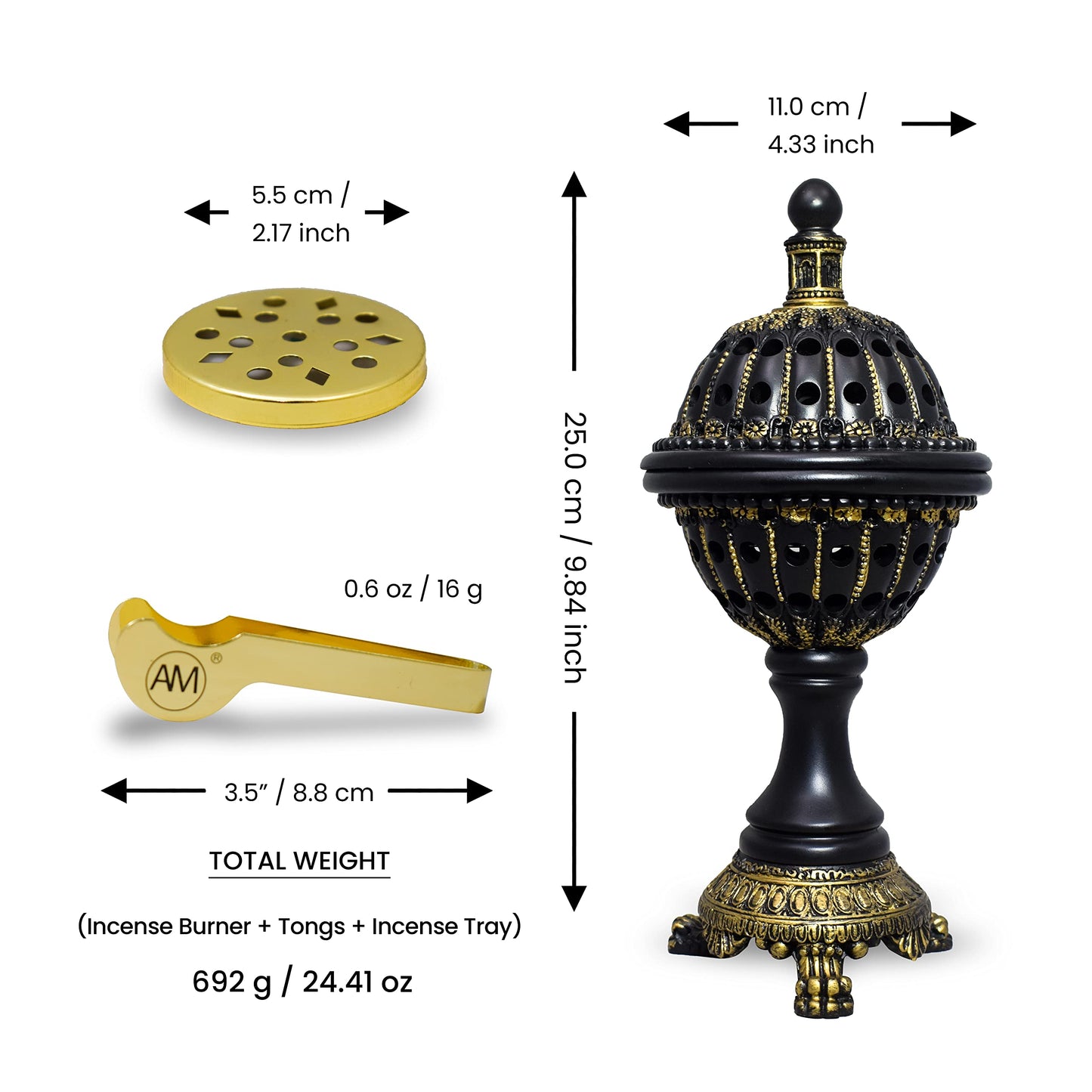 AM Lux Globe Incense Burner - Bakhoor Cone Holders | Frankincense Burner Charcoal | Mabkhara | for Office & Spiritual Decor (Brown)