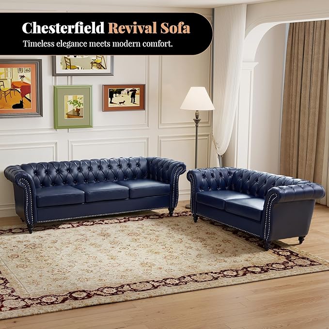 LEVNARY Chesterfield Sofa, 3 Seater Tufted Couch