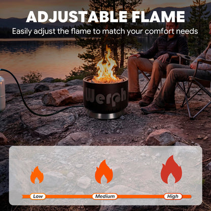 Werph 17-Inch Compact Propane Gas Fire Pit, 58,000 BTU, Lightweight with Locking 2-in-1 Lid & Pumice Stones, Perfect for Camping, RV, Picnic, Fishing, and Backyard, Black