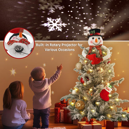 Christmas Snowman Tree Topper Projector, Lighted 3D Snowman Hat with Rotating LED Snowflake Projection, Unique Holiday Tree Decoration for Christmas Party, Home Festive Décor