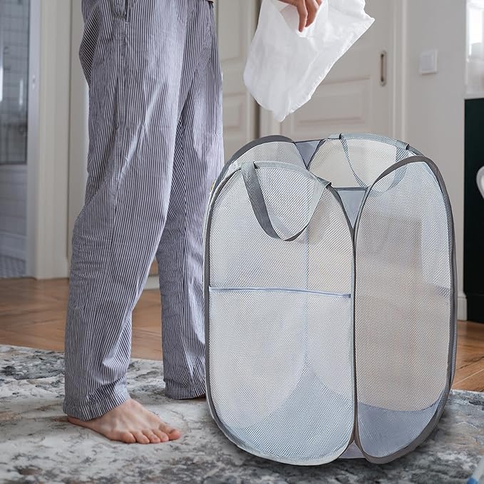 Foldable Mesh Popup Laundry Hamper, Laundry Basket Easy to Open and Fold