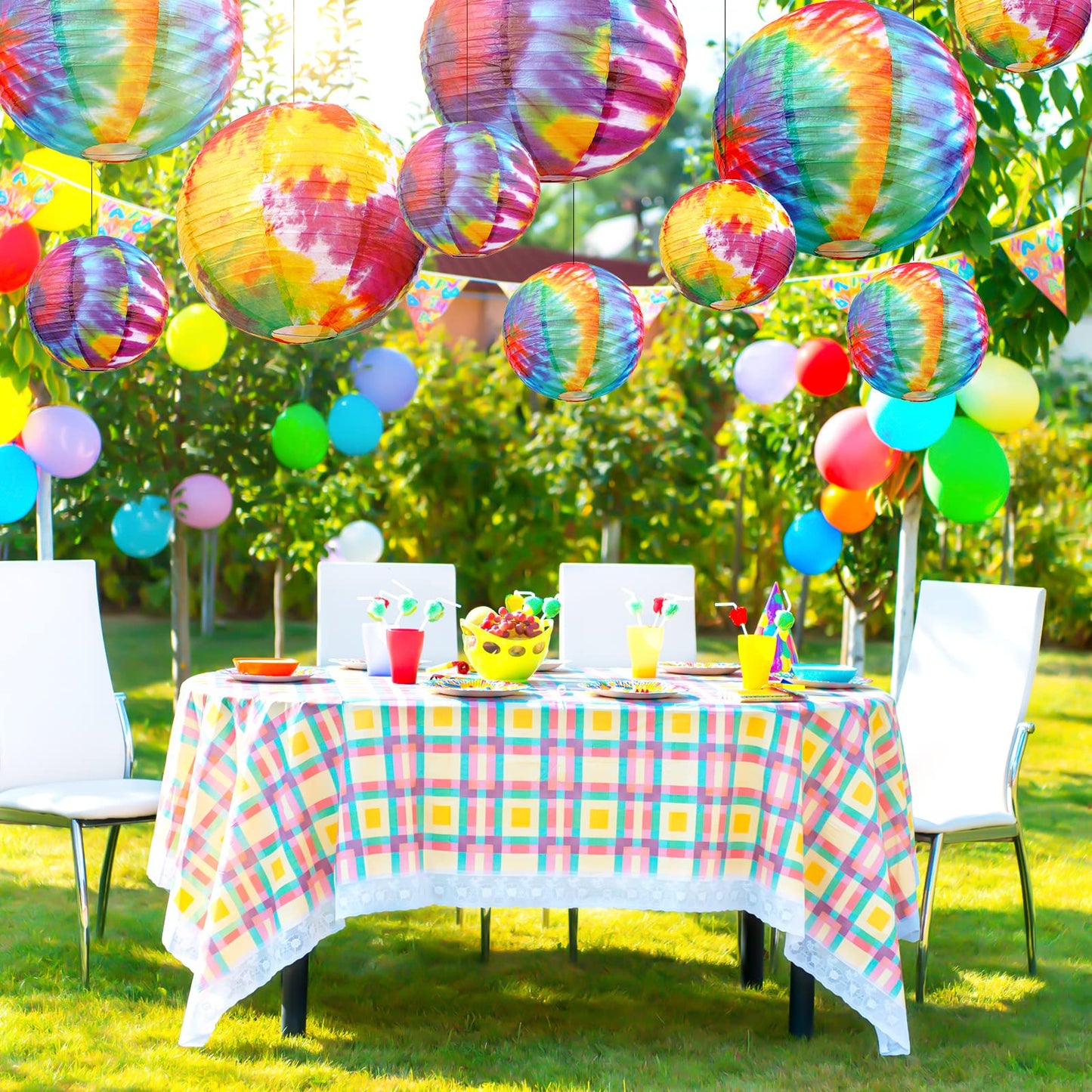 10 Pcs Tie Dyed Groovy Paper Lanterns Chinese/ Japanese Lanterns Groovy Party Decorations Tie Dye Party Supplies Classroom Hanging Ceiling Decorations for Home Decor Parties Weddings (12 Inch/ 6 Inch)