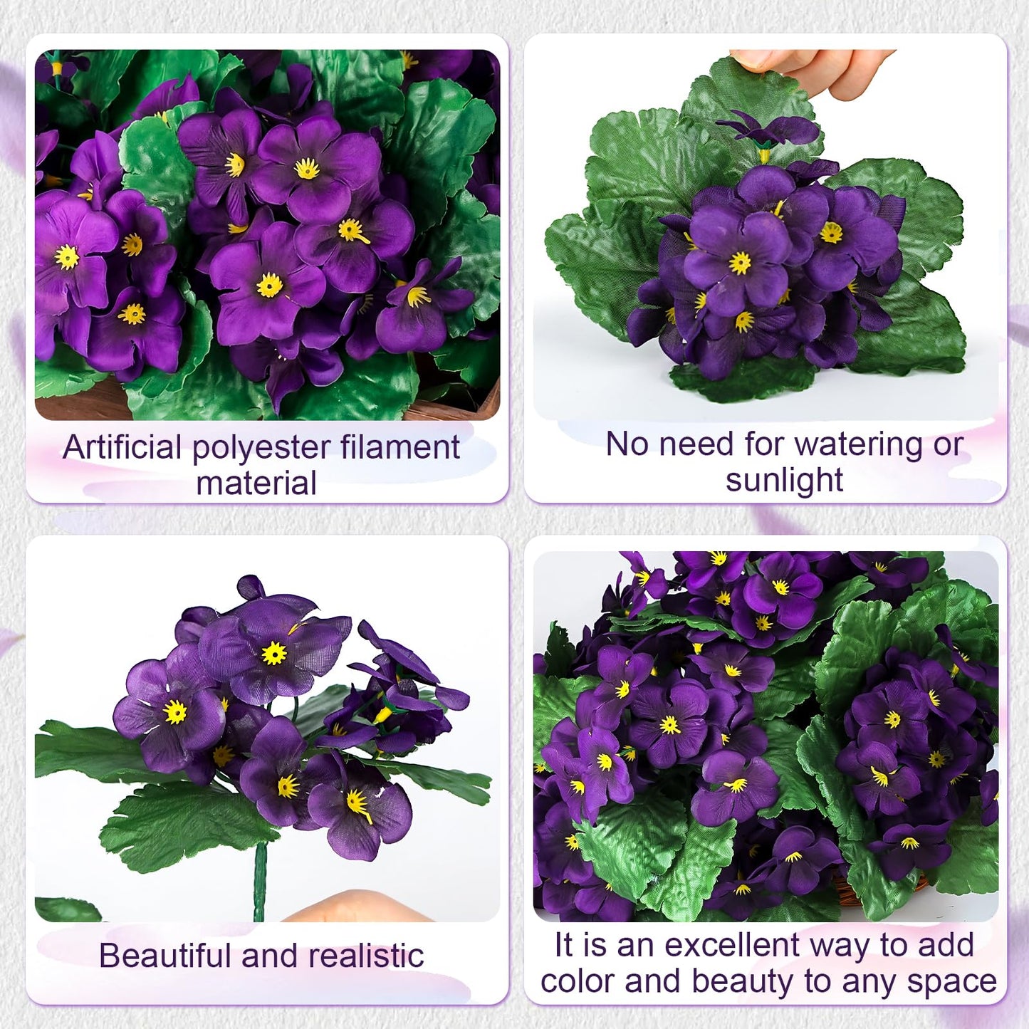 Maysing 10 Pcs African Violet Artificial Plant Purple African Violet Individual 9 Inches Artificial Flowers for Home Decoration Office Decor Gift