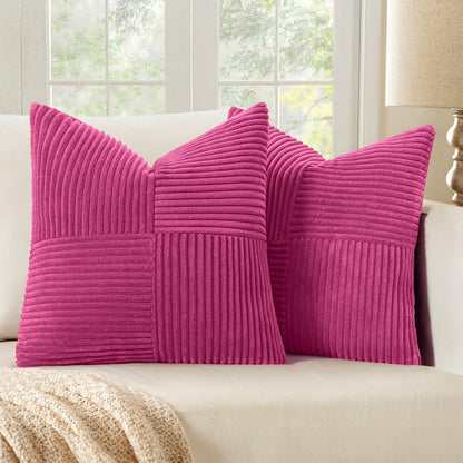 MIULEE Black Corduroy Pillow Covers Pack of 2 Boho Decorative Spliced Throw Pillow Covers Soft Couch Pillowcases Cross Patchwork Textured Cushion Covers for Living Room Bed Sofa 18x18 inch