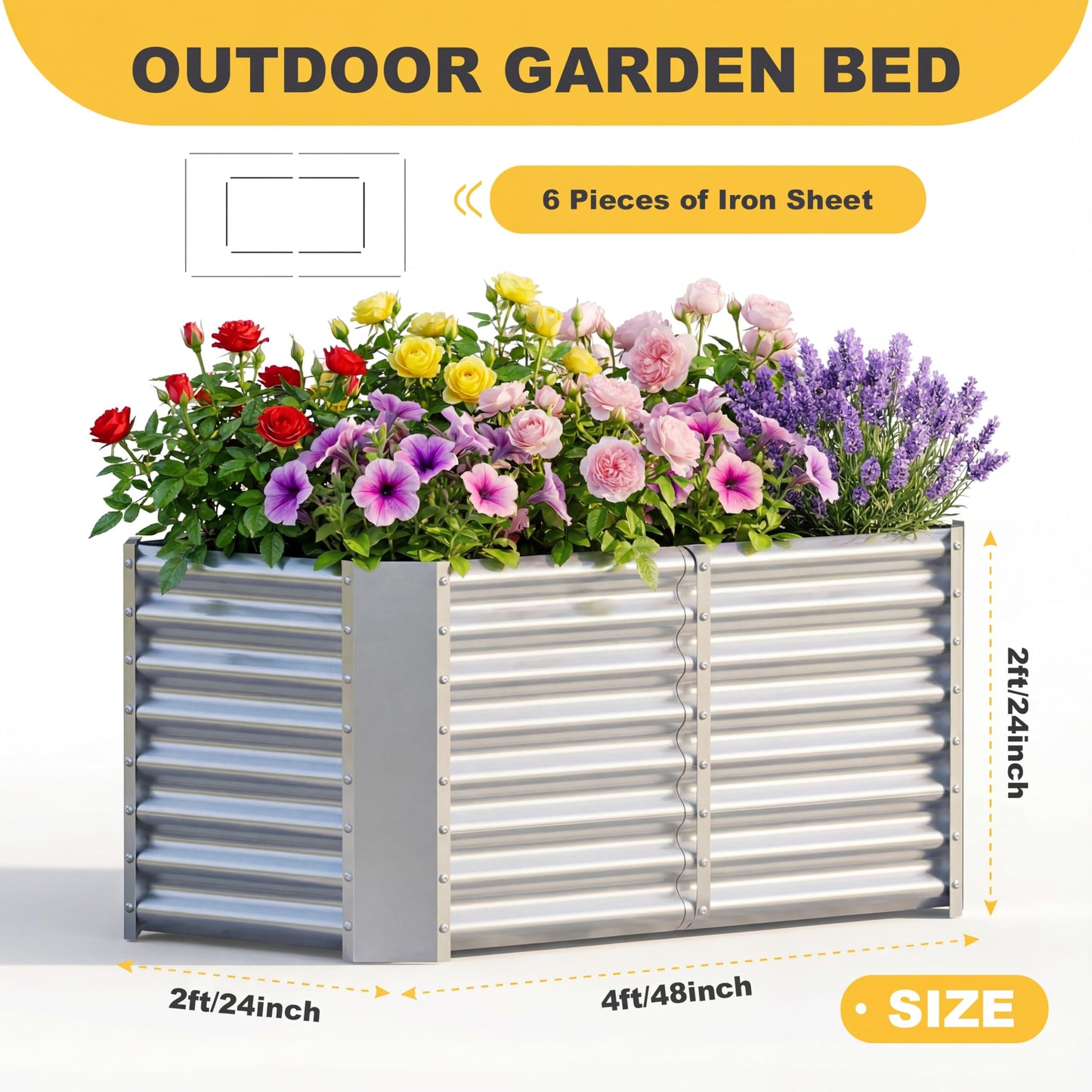 AHEONLAR 3 Pack 4×2×2ft Galvanized Raised Garden Beds, Rectangle Durable Planter Boxes Outdoor for Vegetables, Fruits, Flowers and Plants, Quick Assembly, Silver
